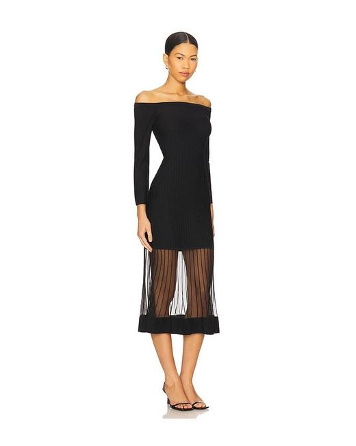 MILLY Black Ots Sheer Knit Midi Dress