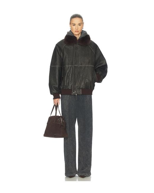 Helsa Black The Oversized Leather Bomber With Faux Fur Collar
