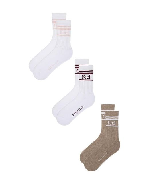 Negative Underwear White Feel Good Varsity 3-Pack Sock