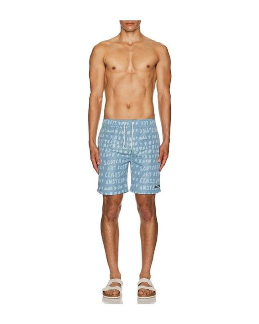 Scotch & Soda Blue Printed Swim Shorts for men