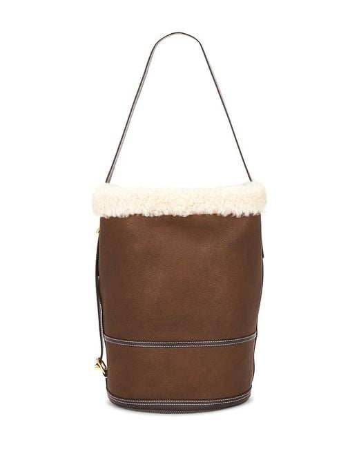 Polo Ralph Lauren Brown Shearling & Tumbled Leather Sling Bucket Bag Medium