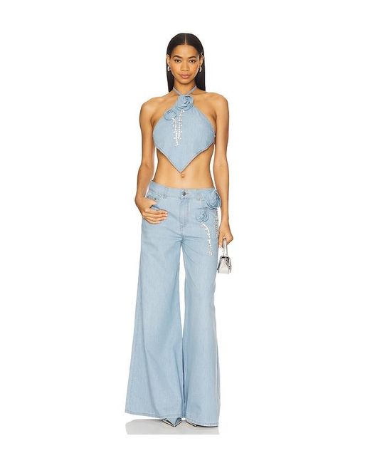 Area Blue Crystal Rosette Handkerchief Top