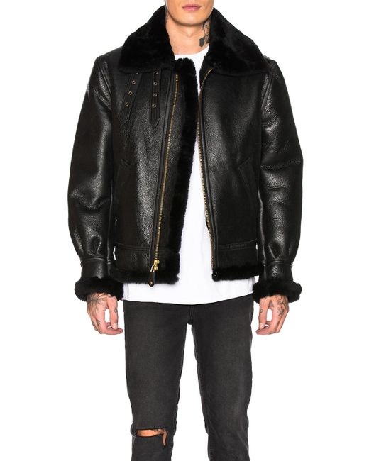 Schott Nyc Black B-3 Sheepskin Leather Bomber Jacket for men