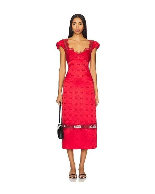 Free People Red Foolish Heart Midi Dress