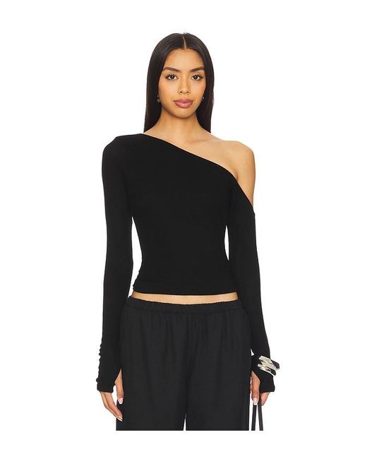 Michael Lauren Black Magdaleno Long Sleeve Asymmetrical Fitted Cold Shoulder Top