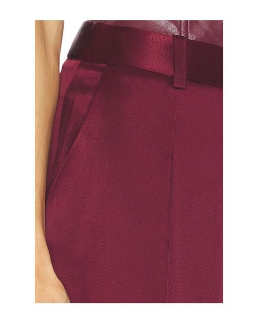 LAPOINTE Red Hose Satin Pleated Wide Leg