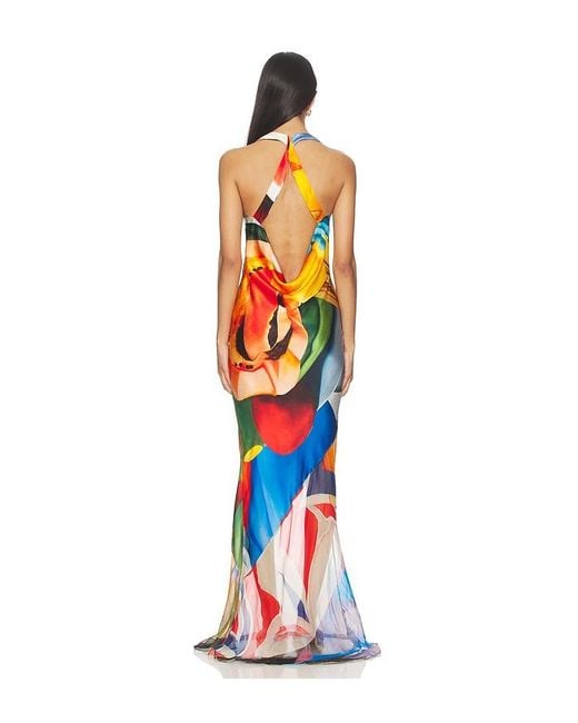 Donde Esteban Orange Salpicon Long Silk Dress