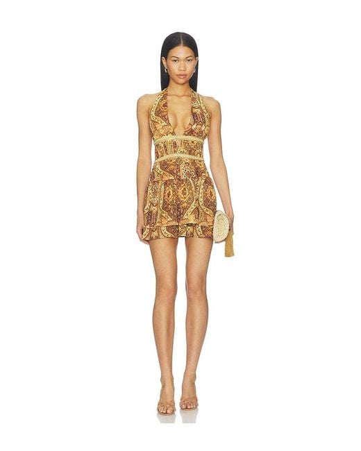 Runaway the Label Natural Xylia Halter Low Plunge Mini Dress