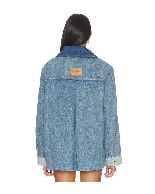 Ganni Blue Patchwork Denim Midi Jacket