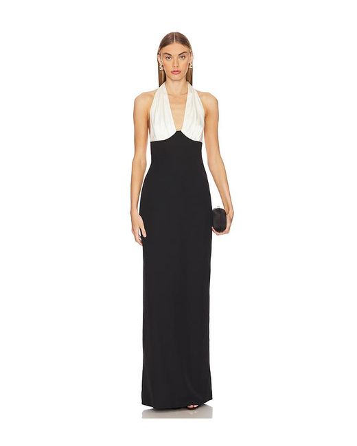 Lovers + Friends Black Crepe Satin Halter Gown