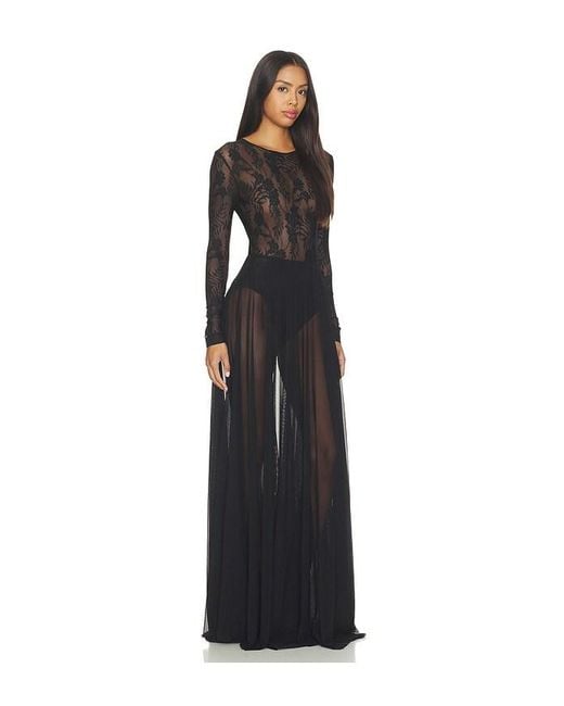 Norma Kamali Black Long Sleeve Crew Flared Gown
