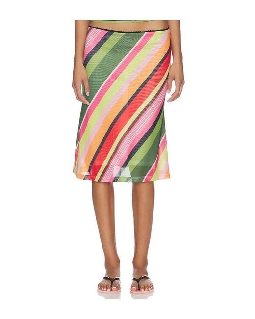 With Harper Lu Red Mesh Midi Skirt