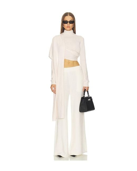 SRG White Jetta Cashmere Draped Scarf Turtleneck