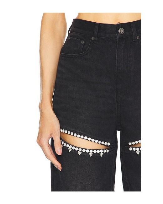 Area Black Crystal Slit Jeans