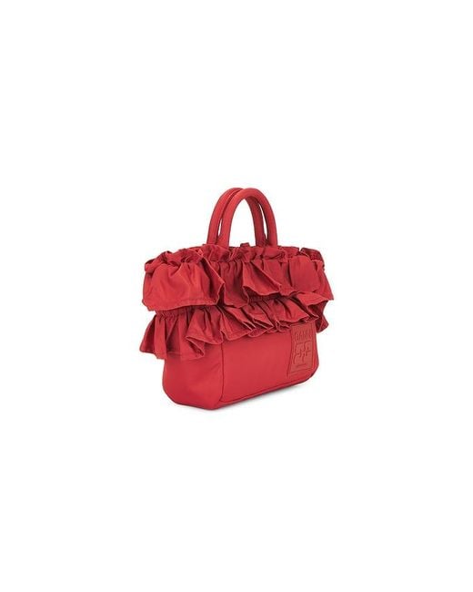 Ganni Red Mini Shopper Ruffle Bag
