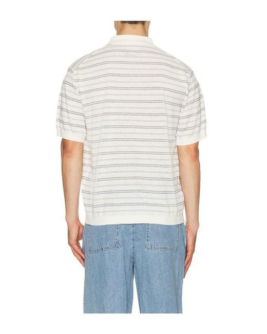 DUNST White Linen Striped Polo Knit for men