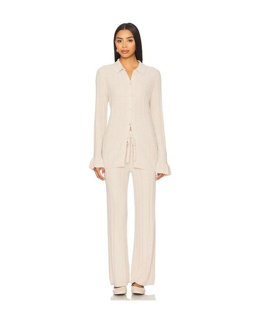Barefoot Dreams Natural Cozychic Ultra Lite Ribbed Ruffle Cuff Shirt