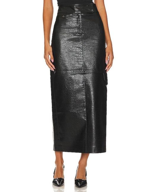 LPA Black Halle Faux Leather Maxi Skirt