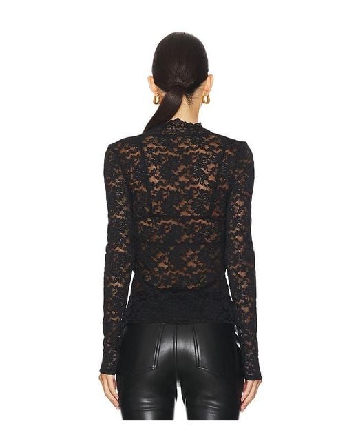 Free People Black Lace Long Sleeve Sheer Top