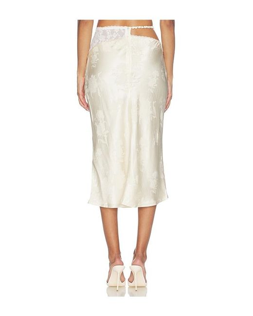 For Love & Lemons White Adrift Satin Midi Skirt