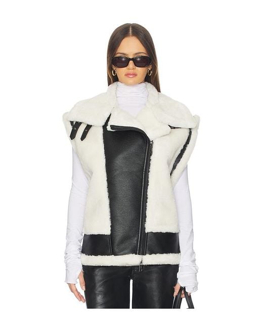 Jocelyn Black Faux Shearling & Leather Moto Vest