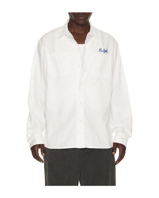 Polo Ralph Lauren White Long Sleeve Herringbone Chino Frank Work Shirt for men