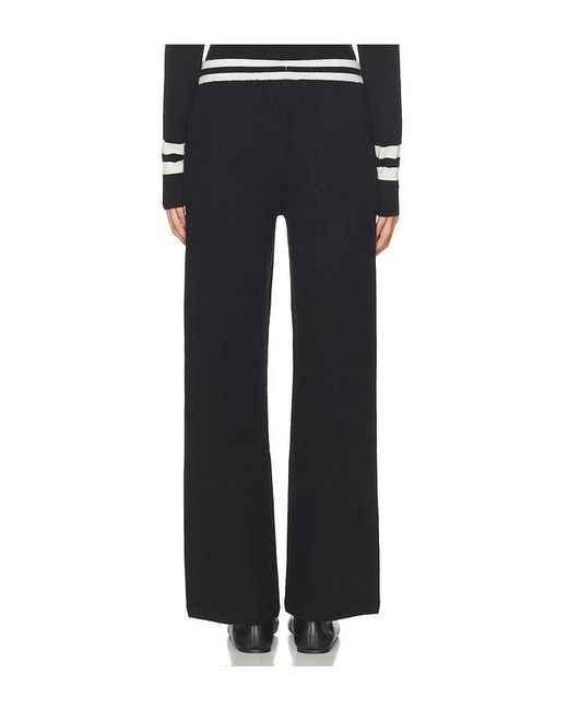 White + Warren Black Cashmere Striped Wide Leg Pant