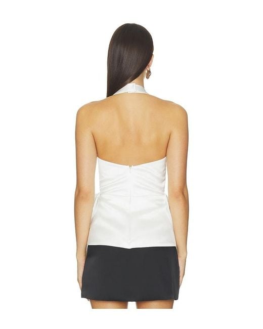 Prabal Gurung White Deep V-Neck Halter Satin Top
