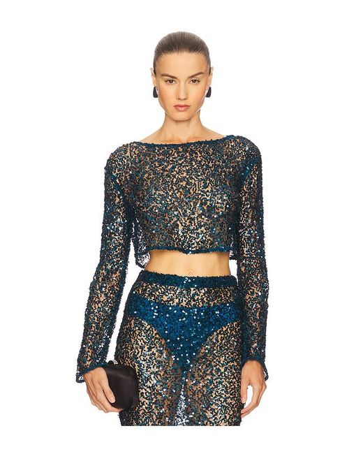 Net Paillette Top En Color Azul Cerceta Talla (También En M, S, Xs) LAPOINTE de color Black