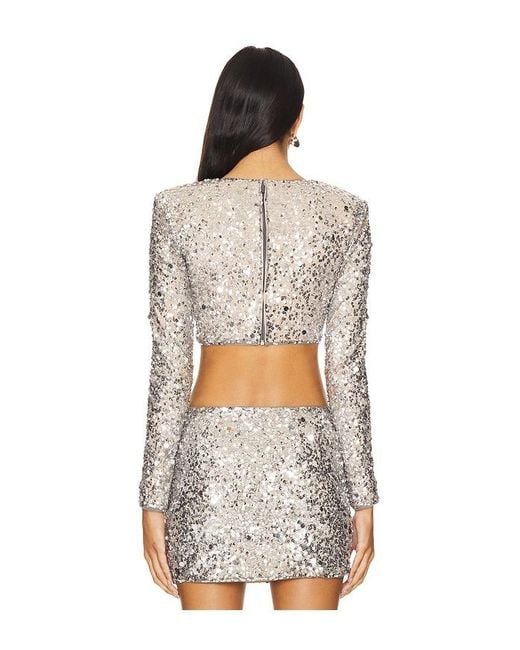 Lovers + Friends White Crystal Sequin Cropped Top