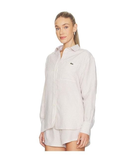 Lacoste White Oversized Fit Toile Shirt