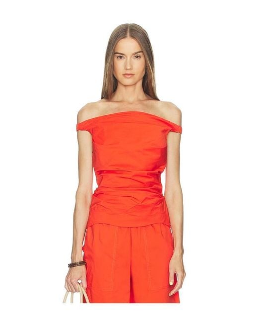 Jonathan Simkhai Red Maisel Cotton Draped Top