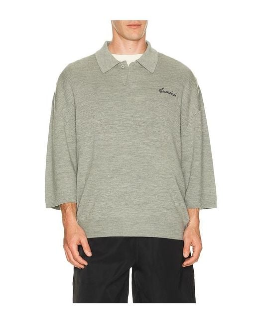 Fear Of God Gray Signature 3/4 Sleeve 90's Knit Polo for men