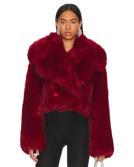 Adrienne Landau Red Faux Fur Jacket