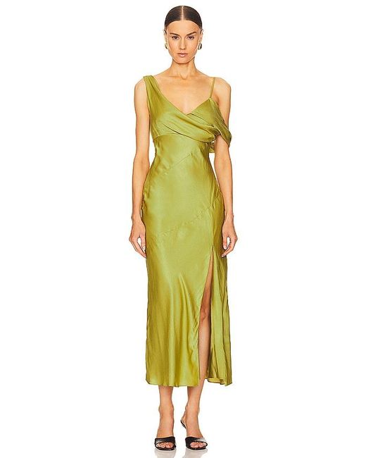 Nicholas Yellow Finley Asymmetrical Draped Midi Dress