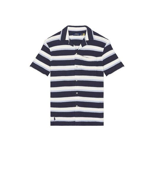 Polo Ralph Lauren Blue Short Sleeve Yarn Dyed Textured Herringbone Andy Camp Striped Shirt for men