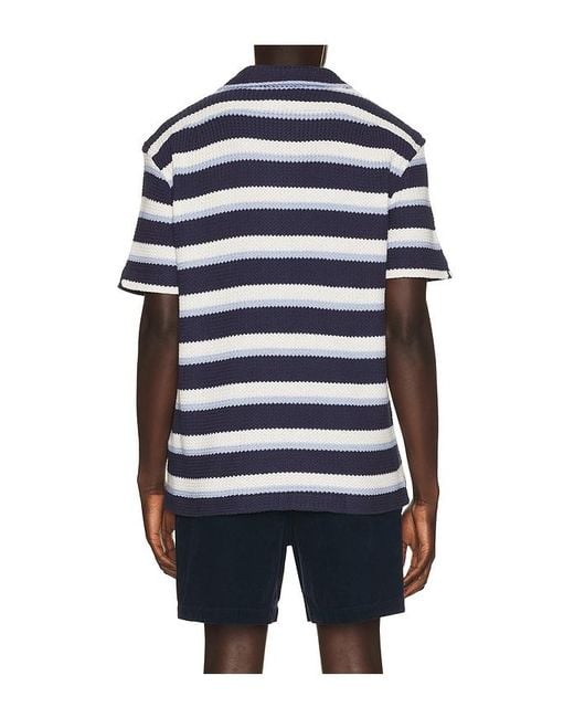 Polo Ralph Lauren Blue Short Sleeve Yarn Dyed Textured Herringbone Andy Camp Striped Shirt for men