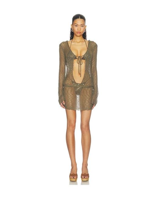 Jaded London Natural Knit Hooded Cutout Mini Dress