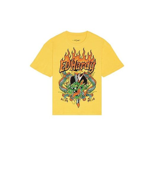 Ed Hardy Yellow Dragons Boxy Rhinestone Tee for men