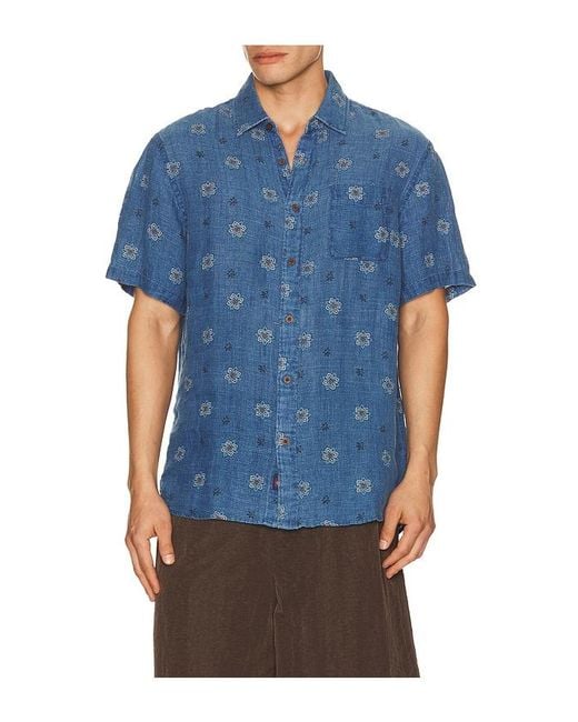 Faherty Brand Blue Short Sleeve Palma Linen Shirt for men