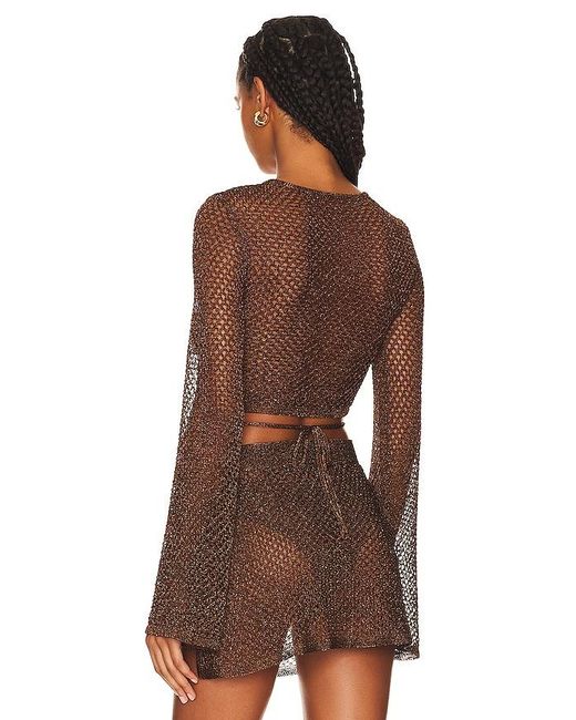House of Harlow 1960 Brown X Revolve Sana Metallic Open Stitch Top