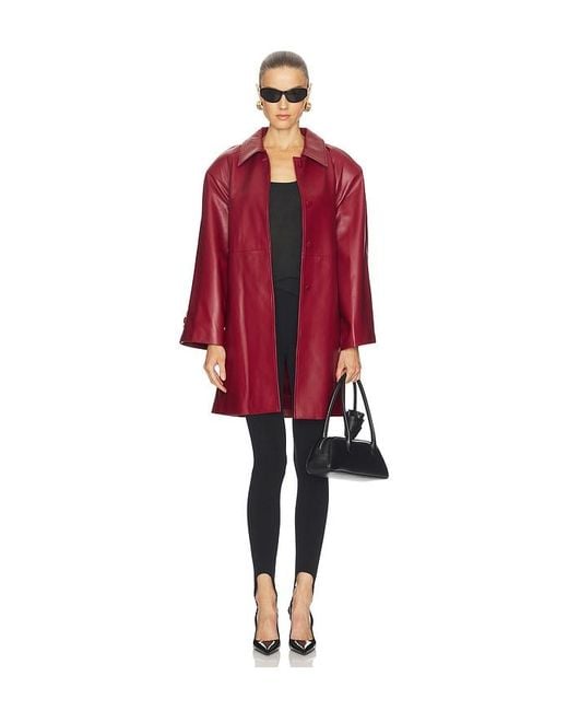 AEXAE Red Leather Padded Midi Coat