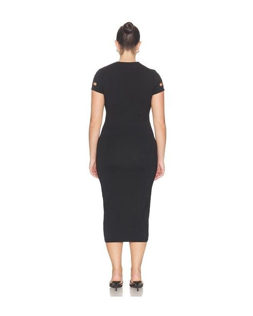 GOOD AMERICAN Black Super Stretch Eyelet Midi Dress