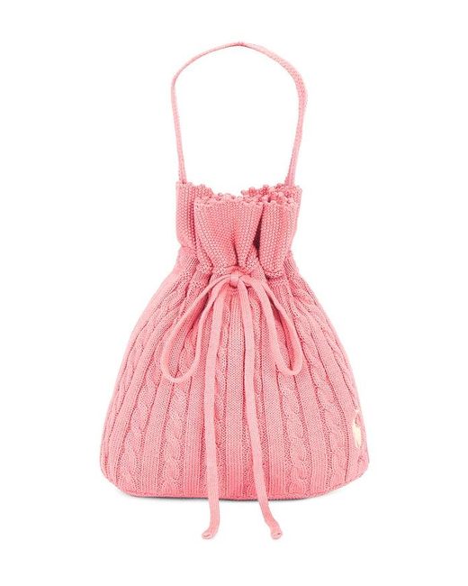 Polo Ralph Lauren Pink Cotton Cable Knit Sweater Tote Bag