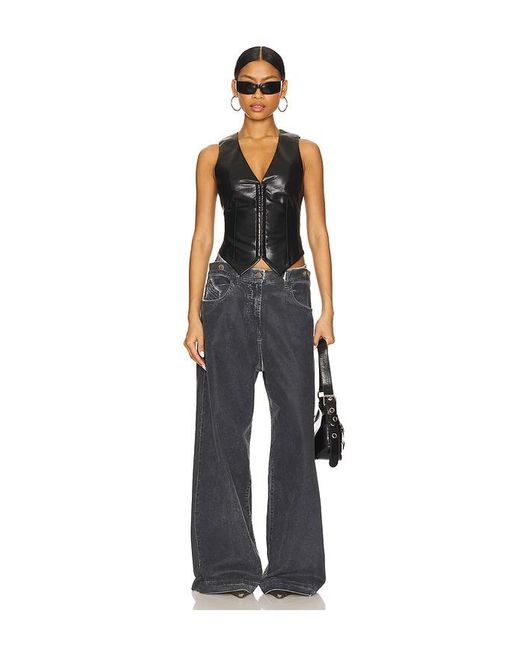 Camila Coelho Black Roz Faux Leather Vest