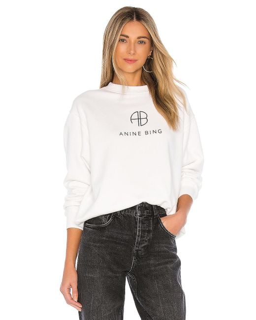 Anine Bing White Ramona Monogram Sweatshirt