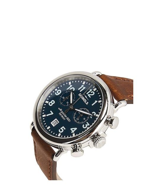 Shinola Blue Runwell 2 Eye Chrono 41Mm Watch British Tan Leather Strap for men