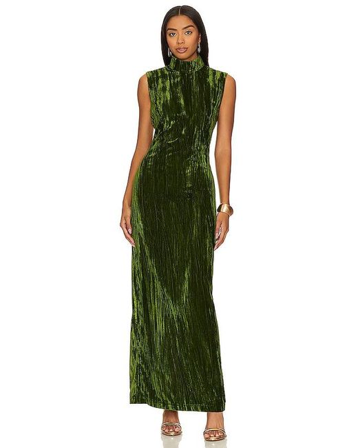 Nbd Green Crinkled Velvet Backless Dress