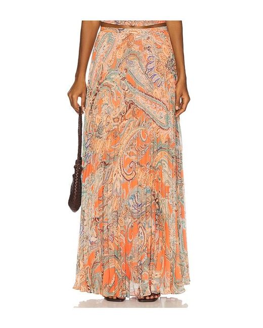 L'Agence Orange Torin Pleated Maxi Skirt