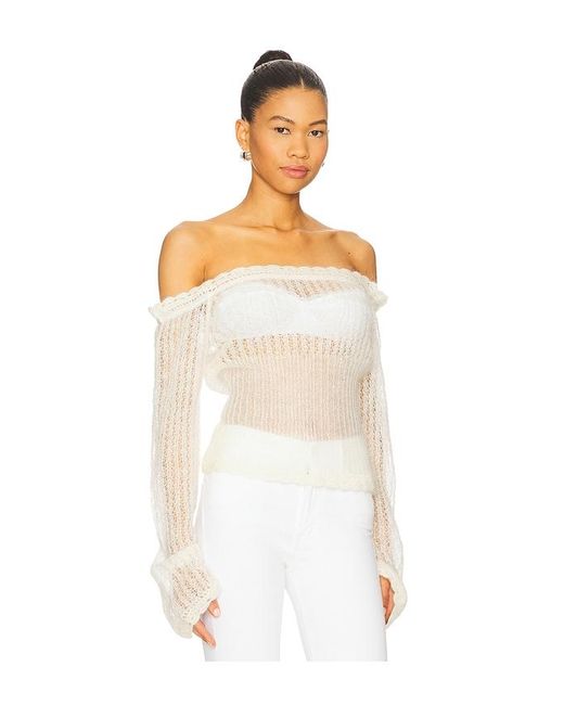 Mirror Palais White Mohair Knit Pullover